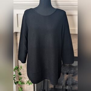 Chico's Classic Black Crew Neck 3/4 Sleeve Sweater